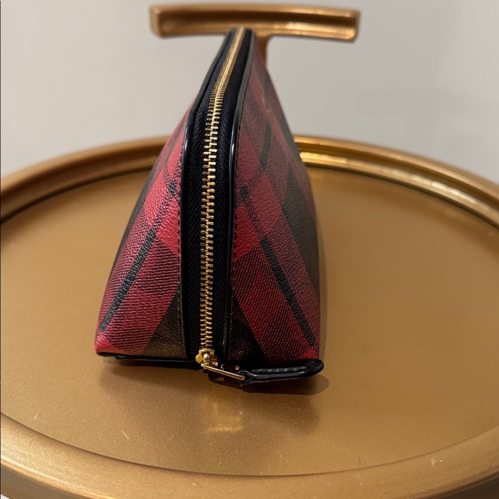 Coach Cosmetic Case in Signature Canvas in Field Plaid Print with Brown Red - Picture 5 of 7